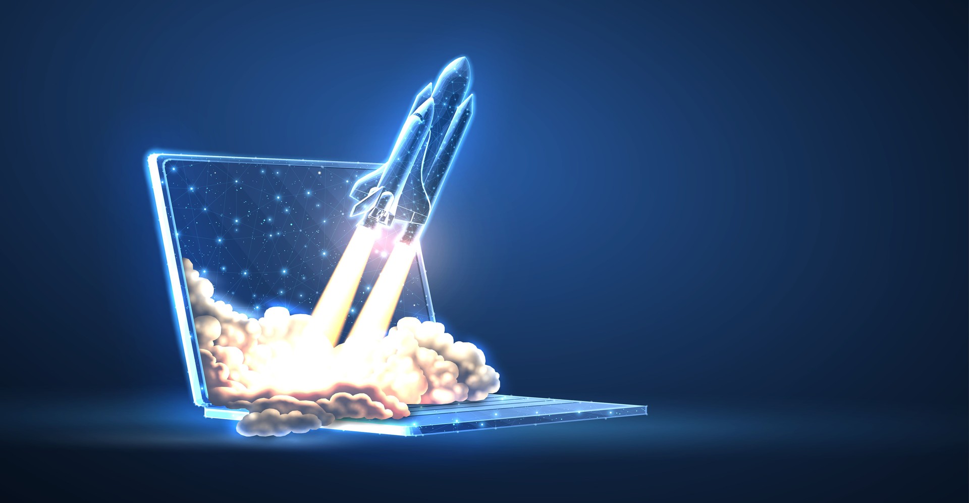 Digital shuttle launch. Site startup, new project, fast tech, marketing solution